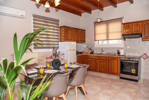 パレオカストリッツアにあるKineri Houseのキッチンにテーブルと椅子がある