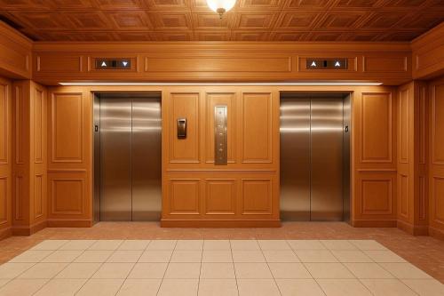 a elevator with three elevators in a building at Modern Condo DWNTN Hartord XL Center GYM in Hartford
