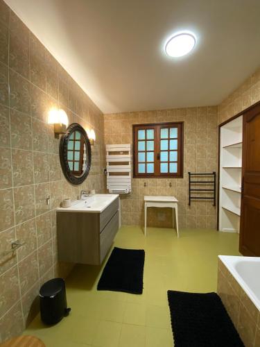 une salle de bain avec un lavabo et un miroir dans l'établissement Villa Roka, à Six-Fours-les-Plages