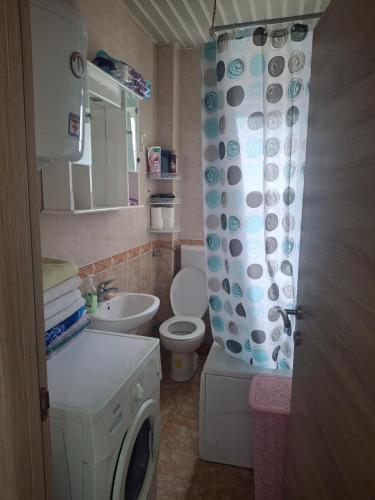 a bathroom with a toilet sink and a washing machine at Apartman Guberinic,Tivat ,trosoban stan in Tivat