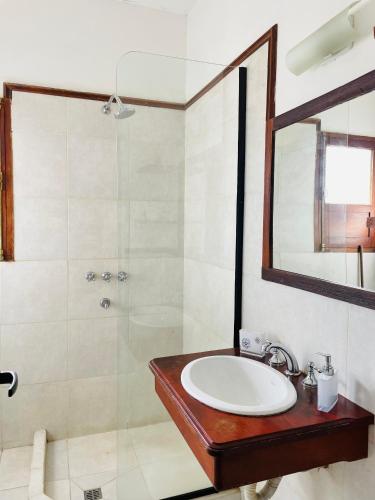 a bathroom with a sink and a shower at Departamento Cafayate in Cafayate