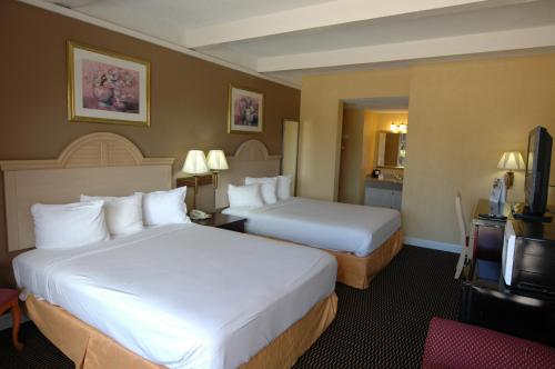 A bed or beds in a room at Ambassadors Inn & Suites