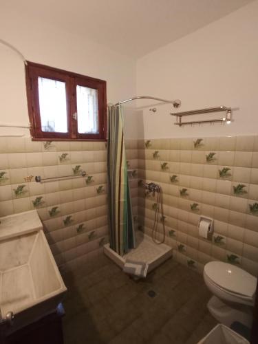 a bathroom with a shower and a toilet at The Rock View in Petra