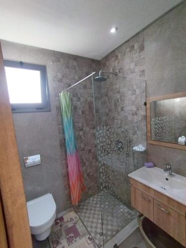 a bathroom with a shower and a toilet and a sink at Résidence Inès Djerba Appartements VIP in Houmt Souk