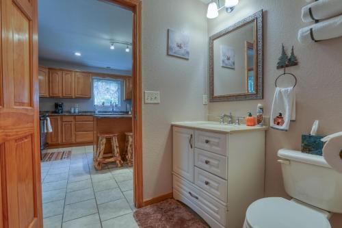 a bathroom with a sink and a toilet with a mirror at Smoky Mountain Getaway in Cosby