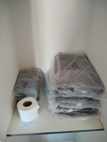 two plastic bags sitting on top of a toilet at Apart Treng Treng y Kay Kay Temuco in Temuco