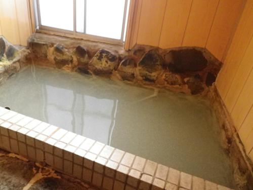 een zwembad in een badkamer met een raam bij Fukushimakan in Hakone