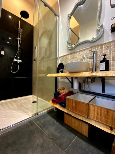 une salle de bain avec un lavabo et une douche dans l'établissement Nice Centre Studio Night Corner Near Tramway, à Nice