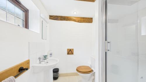a bathroom with a sink and a toilet at The Cote is a stunning rural barn beach 3 miles in Haven Street