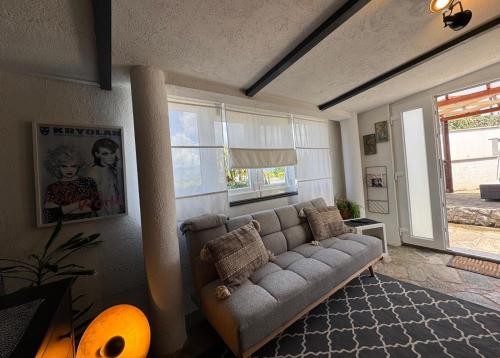 salon z kanapą i oknem w obiekcie Apartment Paris w mieście Nijvice