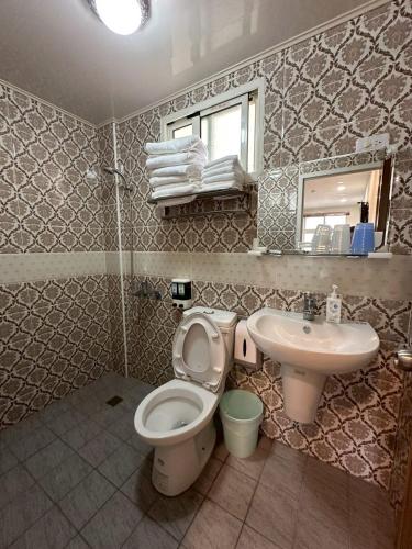 a bathroom with a toilet and a sink at 小琉球觀海洋客棧View Ocean Inn in Xiaoliuqiu