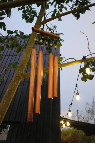 a bunch of hot dogs hanging from a tree at The ZenDen in Lindula