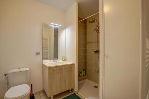 a bathroom with a toilet and a sink and a shower at Le studio du Pont Guilhemery in Toulouse