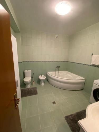 y baño con bañera, aseo y bañera. en Jardin, en Kravlja