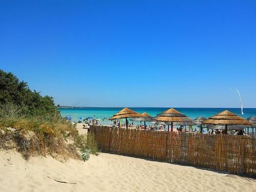 a group of straw umbrellas on a beach at casa vacanze in villa in San Donaci