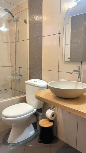 a bathroom with a toilet and a sink at Naxos City Haven in Naxos Chora