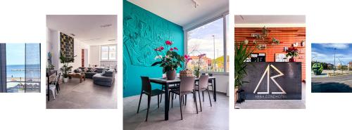 a collage of photos of a dining room and a living room at Hotel Vienna in Pesaro