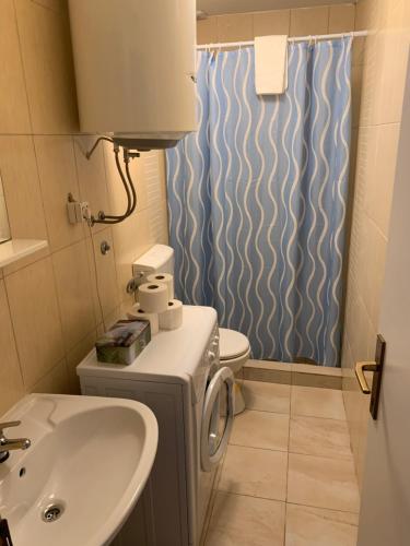 a small bathroom with a sink and a toilet at Apartments ORCHIDEA 1 in Dubrovnik