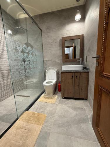 a bathroom with a shower and a toilet and a sink at Ara Villa in Marrakech