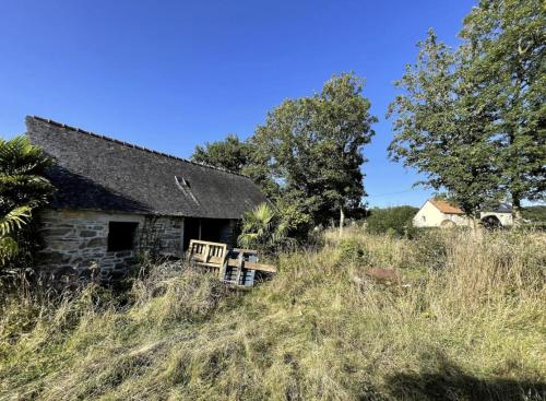 an old stone house on a grassy hill at Menhirs et Moutons Ouessant in Plouëc-du-Trieux