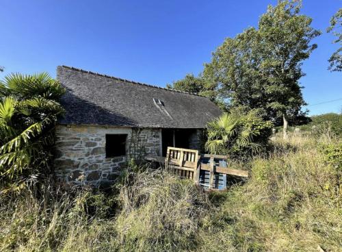 an old stone house in the middle of a field at Menhirs et Moutons Ouessant in Plouëc-du-Trieux