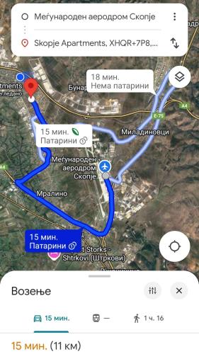 a screenshot of a cell phone with a map at SKOPJE Apartment in Skopje