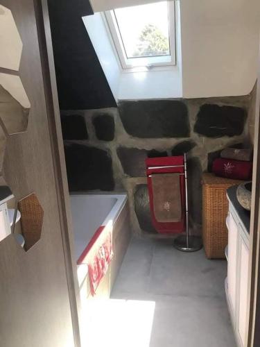 une salle de bain avec une baignoire et une fenêtre dans l'établissement Entre lac et montagne, à Faverges