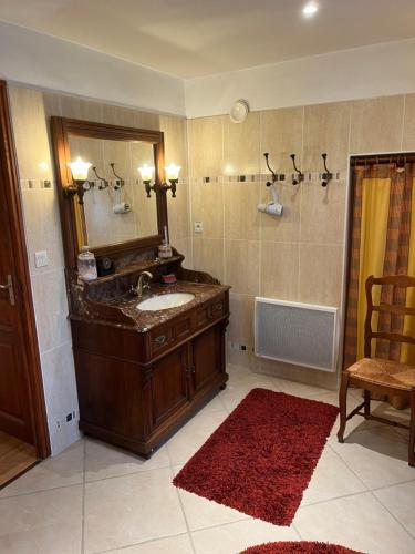 une salle de bain avec un lavabo et un miroir dans l'établissement Sarzeau, à Sarzeau