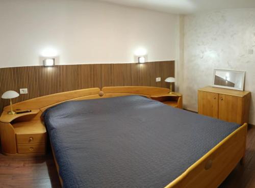 a bedroom with a large bed in a room at Casă de vacanţă ,,La Vălucu" in Curtea de Argeş