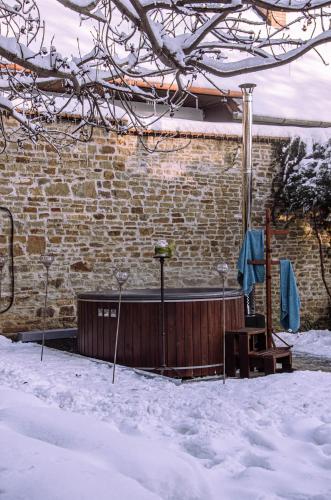 Kamenny dom Pikovce v zimě