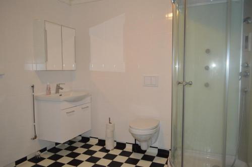 a bathroom with a toilet and a sink and a shower at Spacious home in a tranquil village setting in Ockelbo