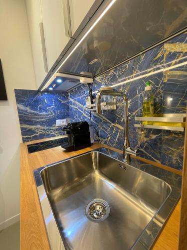a stainless steel sink in a small kitchen at carpe diem sistina in Rome