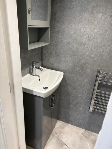 a bathroom with a sink and a mirror at Wonrek in Penzance