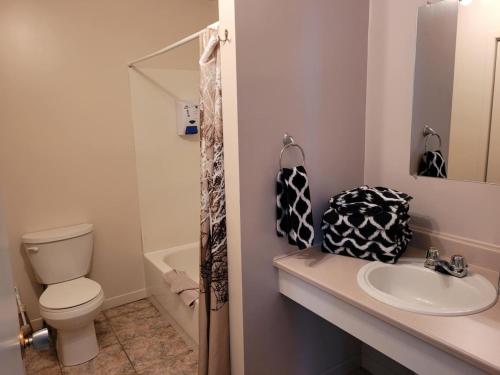 a bathroom with a toilet and a sink at Motel La Croisière in Grandes-Bergeronnes