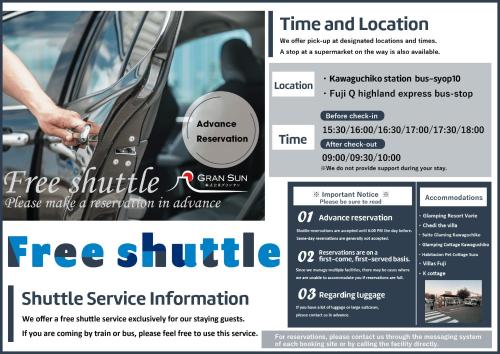 a flyer for a car door service appointment at Glamping Cottage Kawaguchiko in Fujikawaguchiko