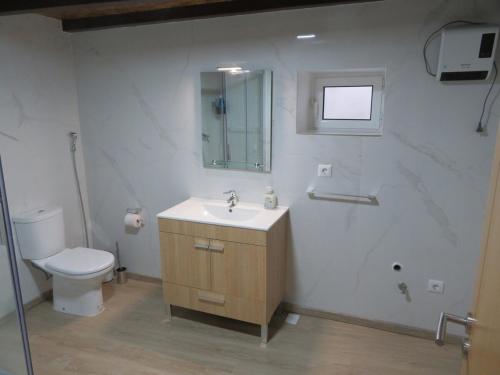 a bathroom with a sink and a toilet at Casa do Cortinhal in Covilhã