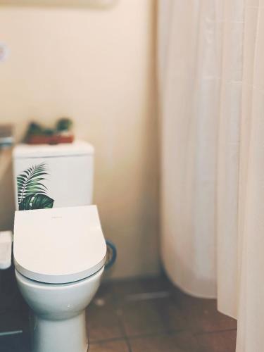 a bathroom with a toilet with a plant on top of it at ITCC Manhattan Suite by Pleasant Amenities in Donggongon