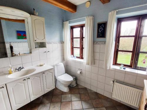 a white bathroom with a toilet and a sink at 4 star holiday home in Bagenkop in Bagenkop