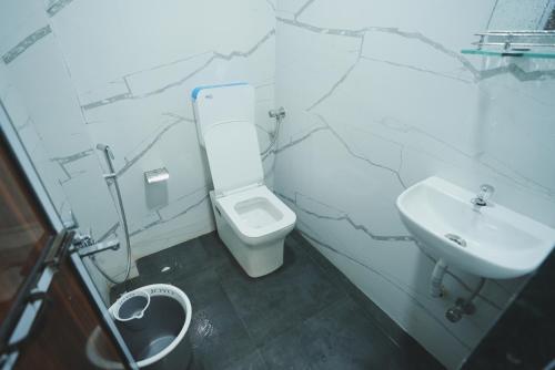 a bathroom with a toilet and a sink at Hotel Jupiter Residency in Mumbai