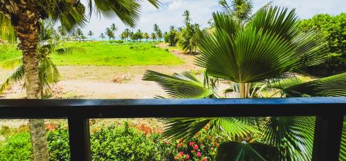 a view of a palm tree from a balcony at CASA ACAYU in São Miguel dos Milagres