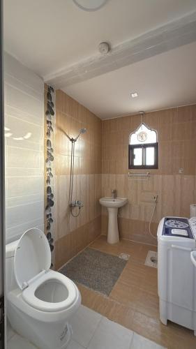 a bathroom with a toilet and a sink at Middle East Building in Salalah