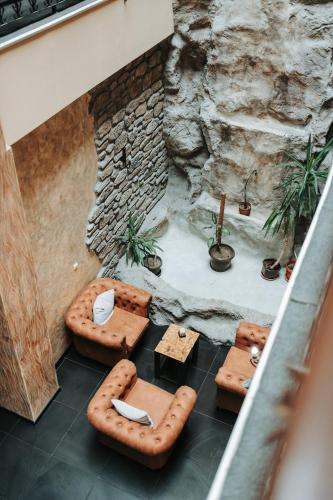 an overhead view of a bathroom with a waterfall at Hotel Neptun in Vidin