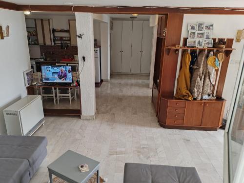 a living room with a couch and a tv in a room at Petrovic house in Herceg-Novi