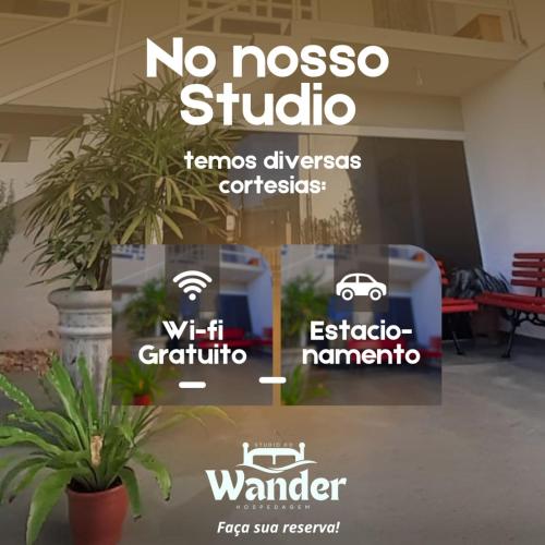 a sign with the words no moosos studio and a car at Studio do Wander in Amparo