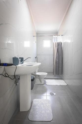 a white bathroom with a sink and a toilet at Rivi Apartments in Mrzenci