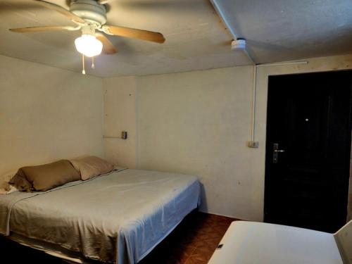 una camera da letto con un letto e un ventilatore a soffitto di quinta esperanza a Santiago