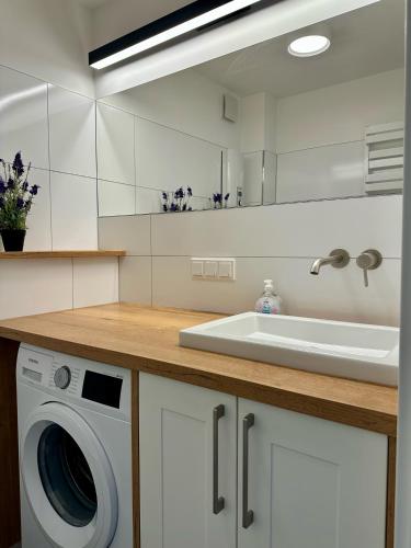 a kitchen with a washing machine and a sink at 7034 Enseling in Dahme