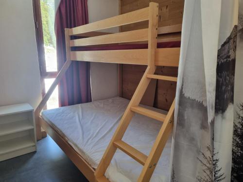 Ce lit superposé se trouve dans un dortoir avec une échelle. dans l'établissement Studio Divisible Rénové, Proche Pistes et Commerces, Animaux Acceptés - FR-1-181-1009, à Plagne Bellecôte