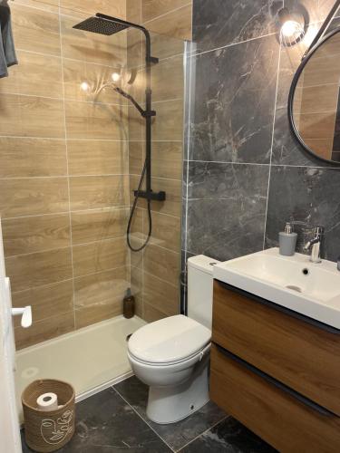 une salle de bain avec toilettes, lavabo et douche dans l'établissement Studio 100m plage, à Cagnes-sur-Mer