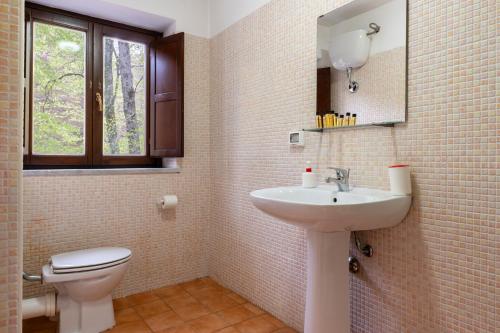 a bathroom with a white toilet and a sink at Rifugio Giuliano Marini in Piano Battaglia
